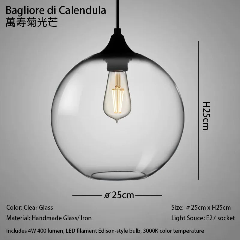 Handmade Glass Nordic Pendant Light With Chrome Finish