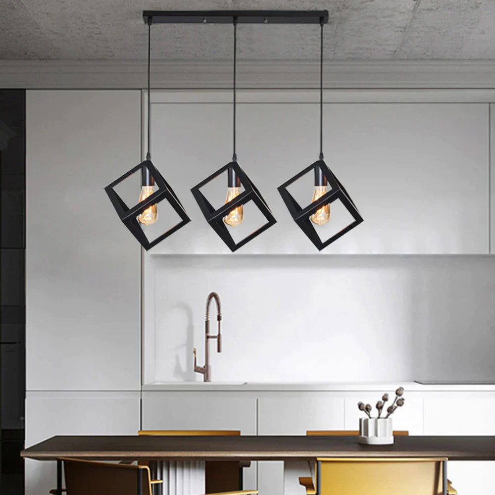 DecorBites™ Black Geometric Square Pendant Light for Kitchen Island, Bedroom, Hallway