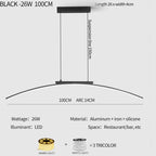 Contemporary Dining Room Pendant Light Sleek LED Arc Hanging Lamp Adjustable Brightness Energy Efficient Ideal for Kitchen Resta