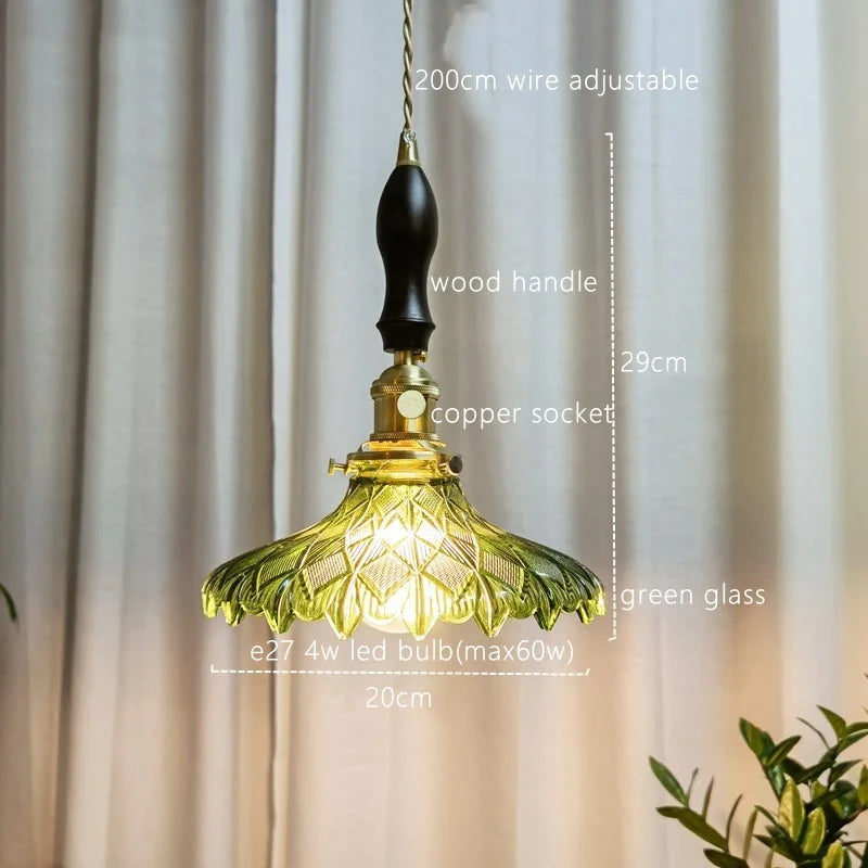 ثريا معلقة ليد زجاجية خضراء على الطراز الياباني من DecorBites™ لديكور المنزل