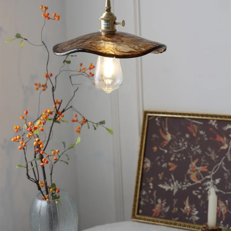 DecorBites™ Brass Knob Switch LED Pendant Light, Nordic Amber Glass Hanging Lamp