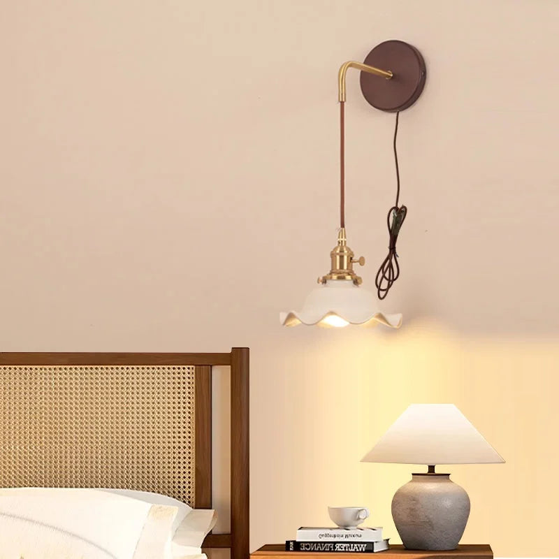 DecorBites™ Ceramic Wood LED Wall Sconce, Modern Adjustable Nordic Lamparas De Pared for Bedroom