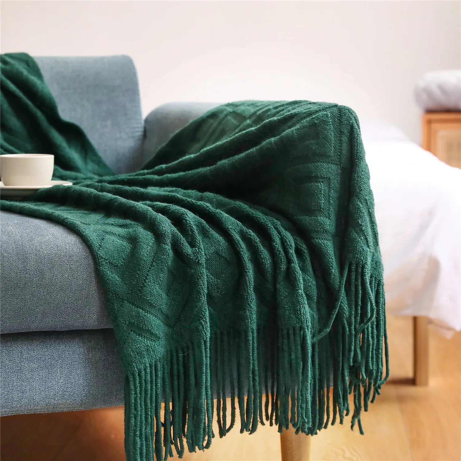 بطانية أريكة منسوجة Nordic DecorBites™ - فوطة نهاية سرير ناعمة من مزيج الصوف لديكور غرف نوم الفنادق