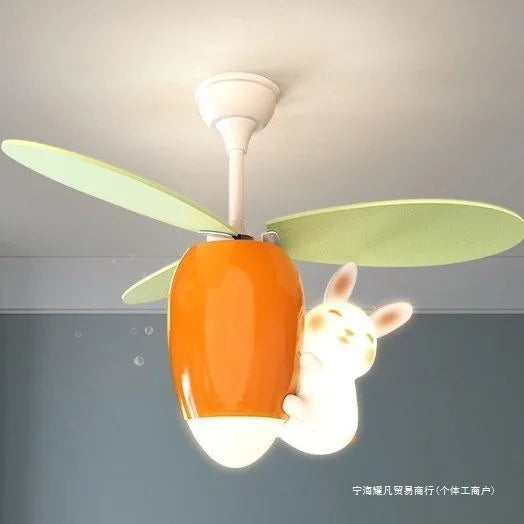 مصباح مروحة سقف بتصميم هليكوبتر أرنب وجزرة لغرف الأطفال DecorBites™ لغرف نوم الأولاد والبنات