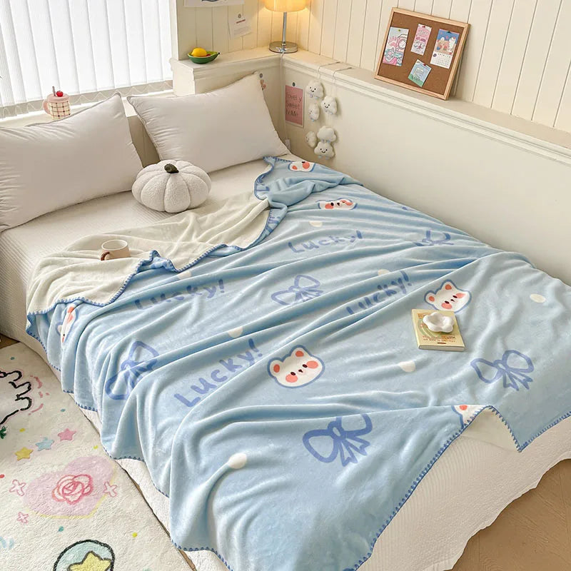DecorBites™ Cozy Milk Velvet Blanket: Cute Pattern, Warm, Multi-Functional Sofa & Travel Shawl