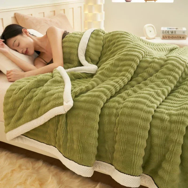 DecorBites™ Fluffy Rabbit Plush Warm Blanket for Bed, Soft & Cozy Autumn Winter Comfort