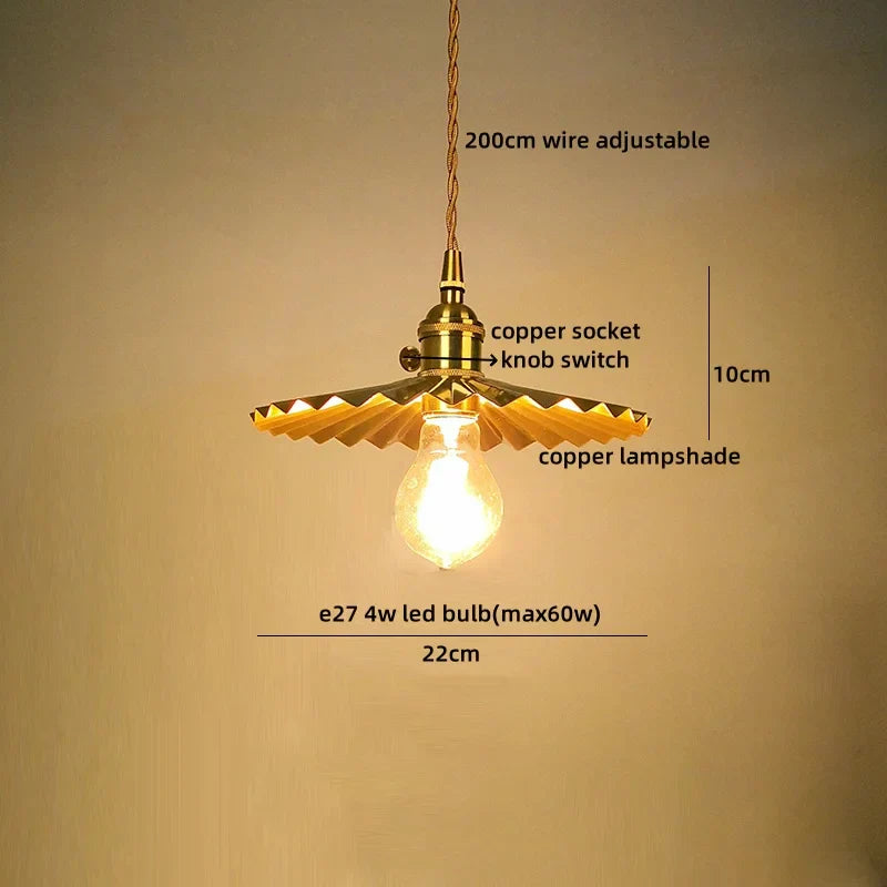 مصباح تعليق LED من DecorBites™ بتصميم ياباني، مصابيح تعليق زجاجية نحاسية