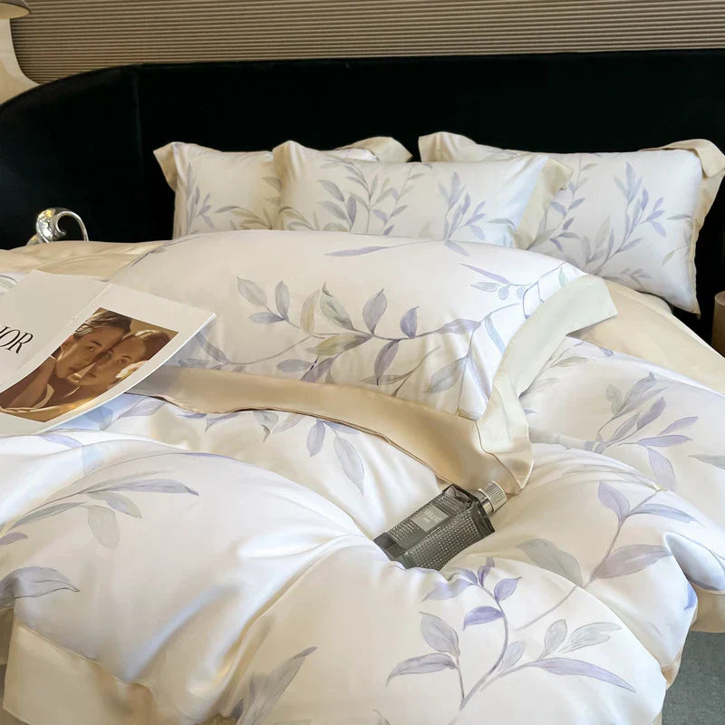 DecorBites™ Eucalyptus Fiber Flowers Bedding Set: Duvet Cover, Bed Sheet, Pillowcase - 4Pcs