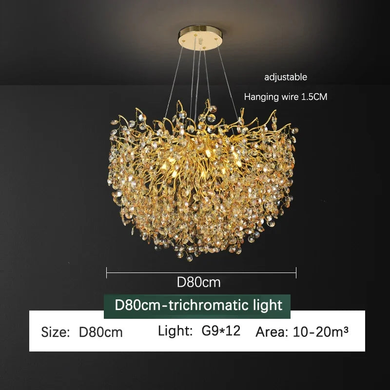 ثريا سقف كريستالية LED ذهبية من DecorBites™ بتصميم تشعبات - إضاءة فاخرة لغرفة المعيشة