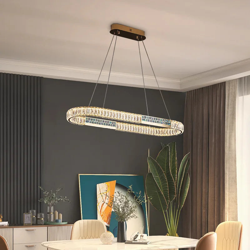 ثريا سقف كريستالية بتصميم خاتم من DecorBites™ | ستانلس ستيل | ديكور منزلي فاخر