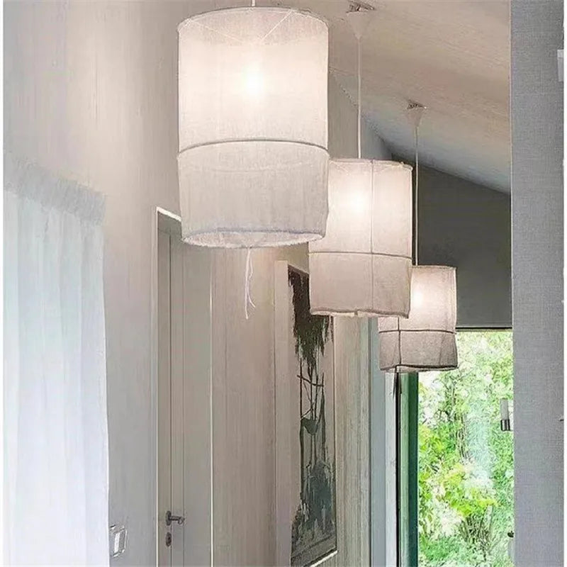 DecorBites™ Linen Cotton Pendant Lamp: Nordic White DIY Fabric Shade LED Island Lighting