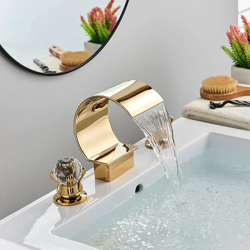 DecorBites™ Crystal Waterfall Basin Faucet with Wide Spout for Bath Sink - Hot and Cold