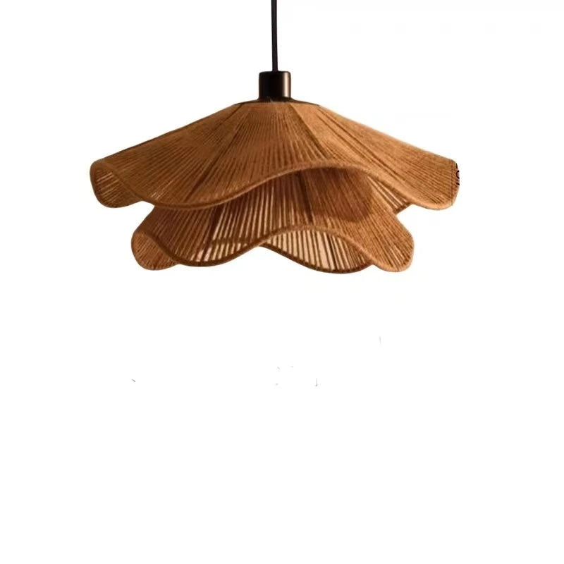Wabi-Sabi Wicker Petal Pendant Light in Brown Beige