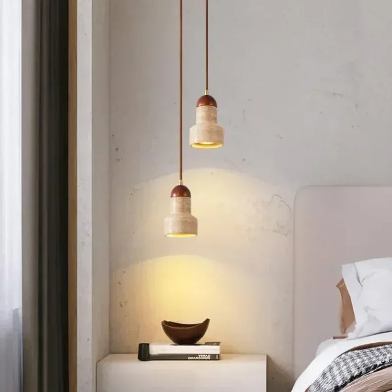 DecorBites™ مصباح معلق أنيق من حجر الترافرتين بتصميم وابي سابي لطاولات الطعام وجزر المطبخ