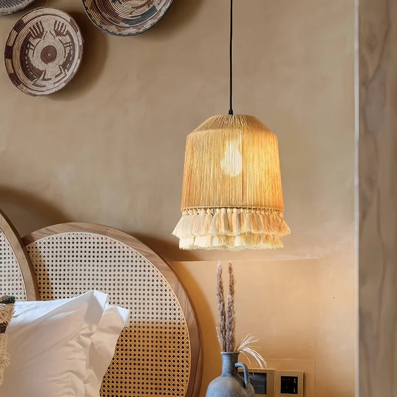 إضاءة معلقة قلادة مصباح سقف DecorBites™ بحبل القنب E27 LED - بساطة نورديكية