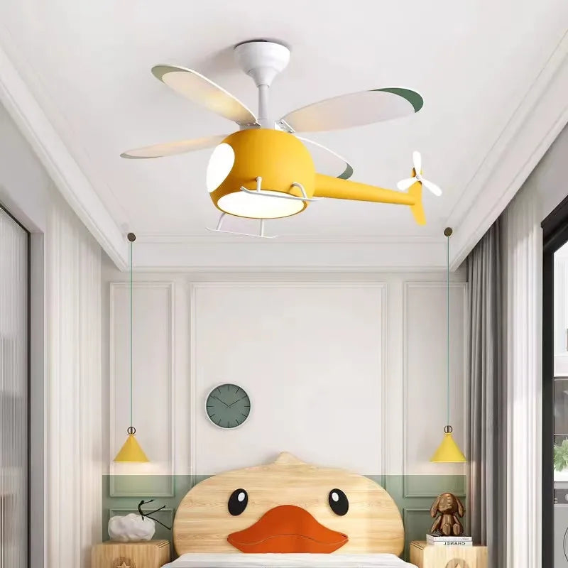 مراوح سقف هليكوبتر DecorBites™ مزودة بثريات: مصباح ديكور إسكندنافي إبداعي لغرفة الأطفال