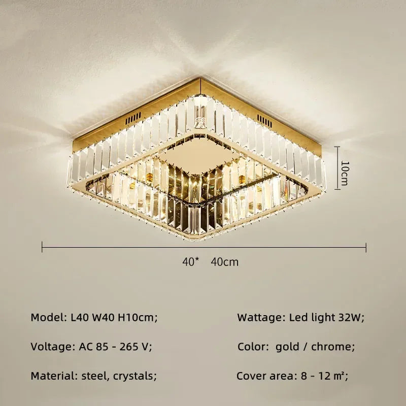 مصابيح سقف DecorBites™ الكريستالية LED القابلة للتعتيم: مصباح مربع حديث من الفولاذ لغرفة المعيشة