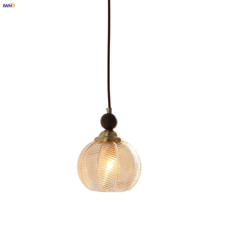 DecorBites™ Amber Glass LED Pendant Light - Modern Nordic Design with Iron Base