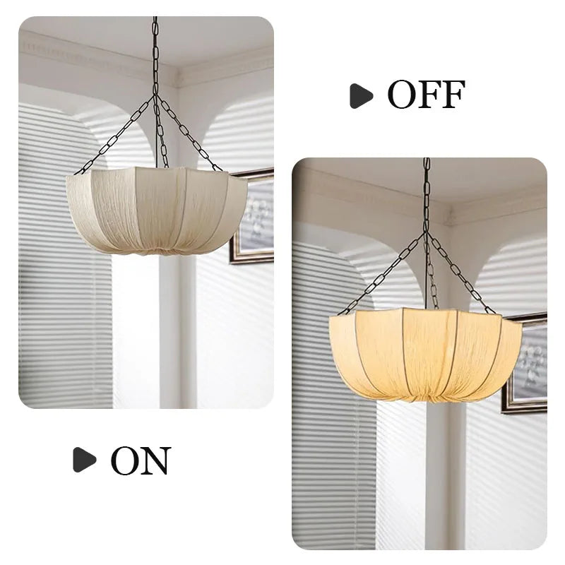 Japanese Fabric Flower Pendant Light With Iron Chain