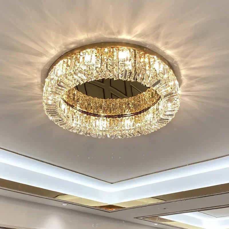 Lustre suspendu en cristal doré DecorBites™ pour éclairage de salle à manger moderne