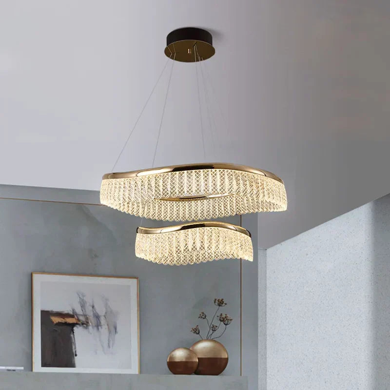 DecorBites™ ثريا كريستال ذهبية فاخرة مستديرة متدلية، إضاءة لامباراس للديكور الفني