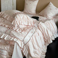 DecorBites™ 1000TC Cotton Flowers Embroidery Lace Ruffles Bedding Set