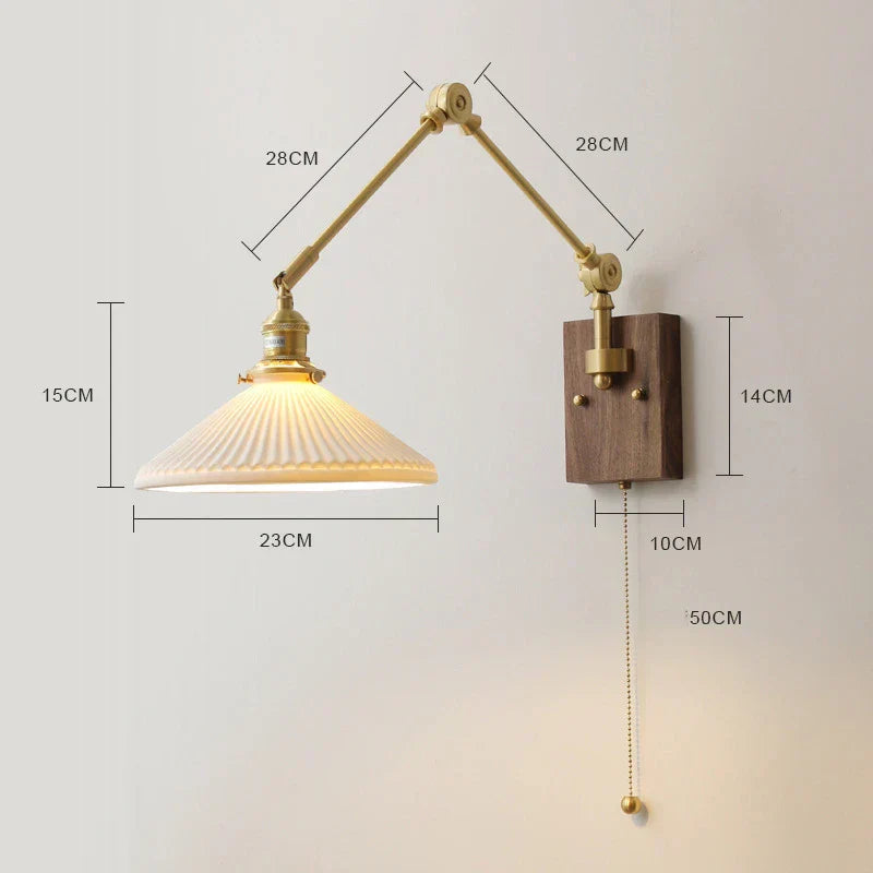 DecorBites™ Copper Swing Arm LED Wall Sconce Pull Chain Switch Rotate Walnut Canopy