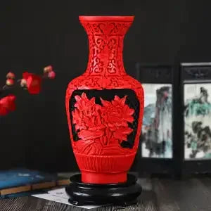 DecorBites™ 10-inch Red Lacquerware Flower Auspicious Vase