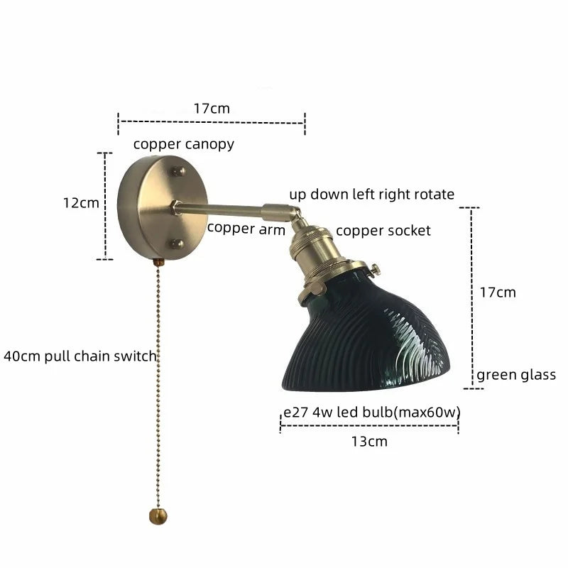 DecorBites™ مصباح حائط LED نحاسي زجاجي أخضر بتصميم نورديك حديث