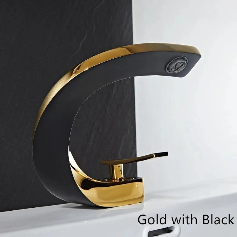 DecorBites™ Black & Gold Basin Faucet: Brushed Gold/Nickel/Chrome Mixer Tap, Hot & Cold Water