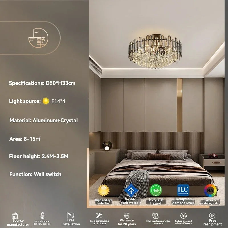 نجفة سقف كريستال ذهبية من DecorBites™: إضاءة LED متدلية عصرية فاخرة لديكور المنزل