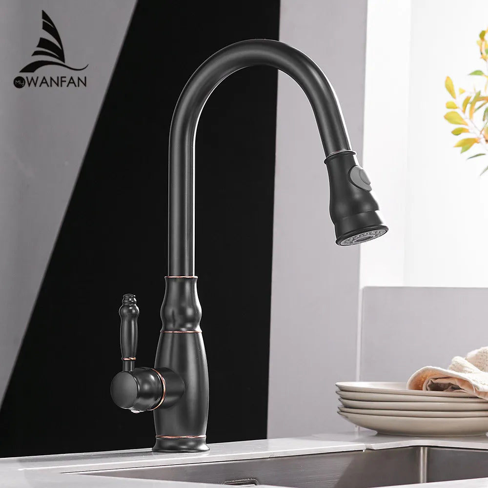 خلاط حوض المطبخ الذهبي DecorBites™ مع رشاش سحب دوار - WF-4118