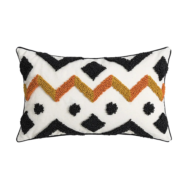 DecorBites™ Ethnic Style Black Tassel Cushion Cover for Modern Home Sofa Décor