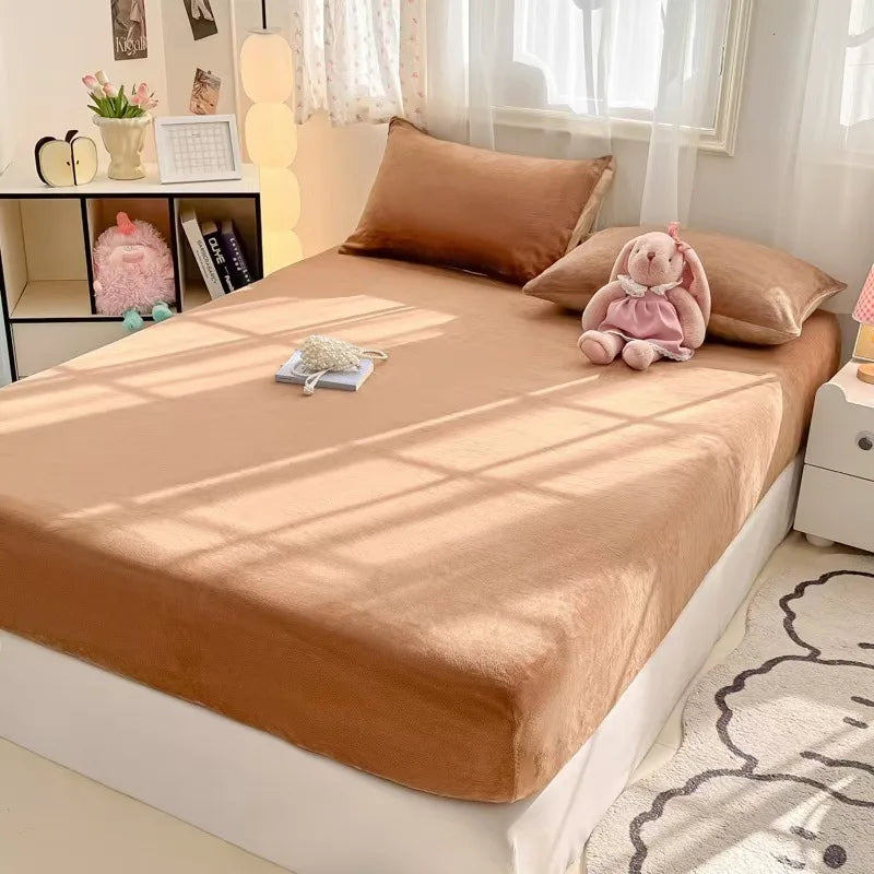 DecorBites™ Cozy Milk Velvet Fitted Sheet for Autumn & Winter Mattress Topper