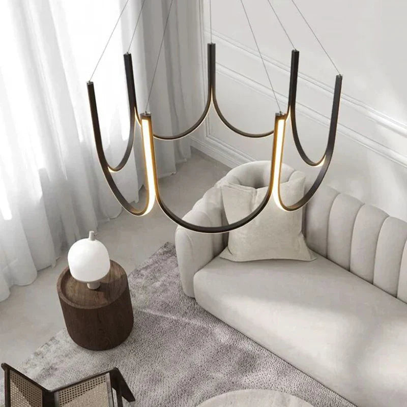 ثريا LED من DecorBites™: إضاءة معلقة من الألومنيوم الأسود والذهبي، مصباح لغرفة المعيشة وغرفة الطعام وغرفة النوم