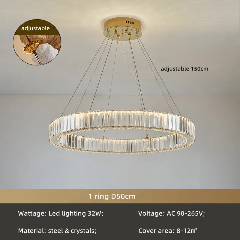 DecorBites™ Crystal Circle LED Chandelier: Dimmable Pendant Lighting for Modern Stairs