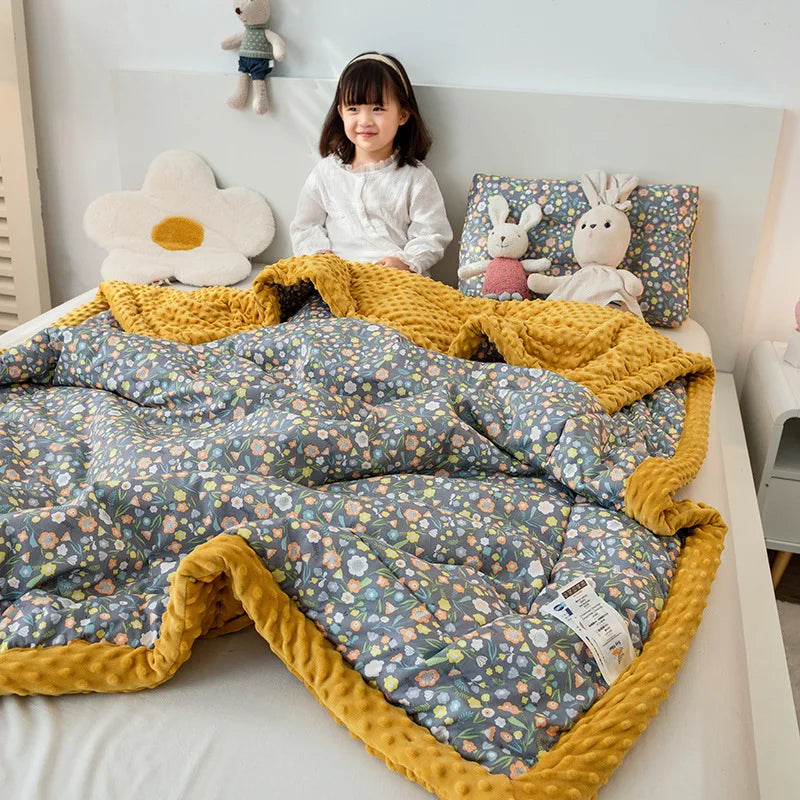 DecorBites™ Cotton Floral Double Quilt | Retro Soothe Doudou Bedding Blanket