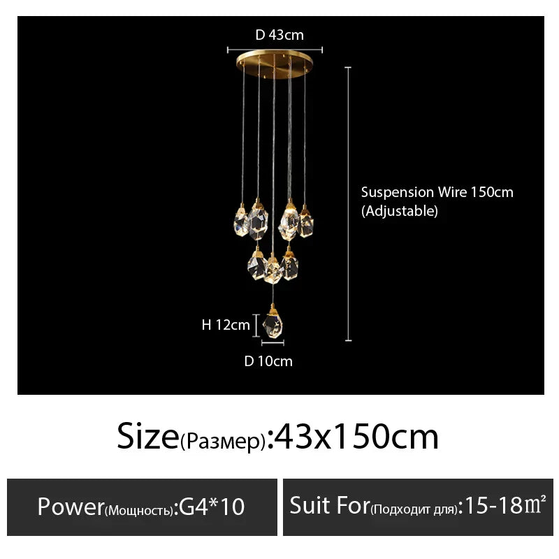 DecorBites™ Diamond Crystal Chandelier Staircase LED Golden Large Living Room Hall Lighting