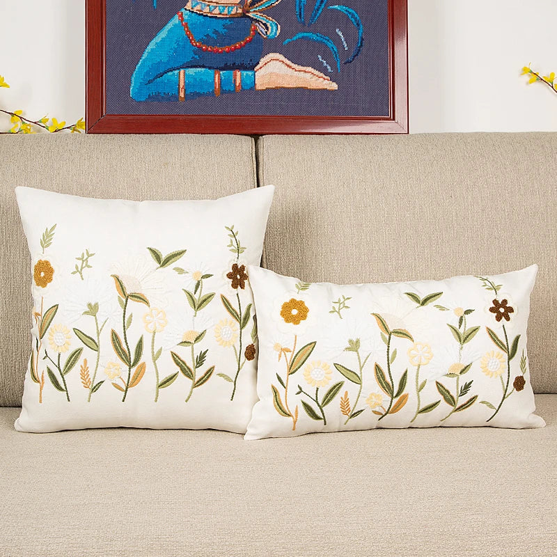 DecorBites™ Bird Embroidered Cotton Cushion Cover 45x45cm Square Floral Pillow Case