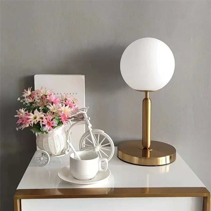 DecorBites™ Glass Ball Table Lamp for Bedroom, LED Desk Light with E27 Bulb
