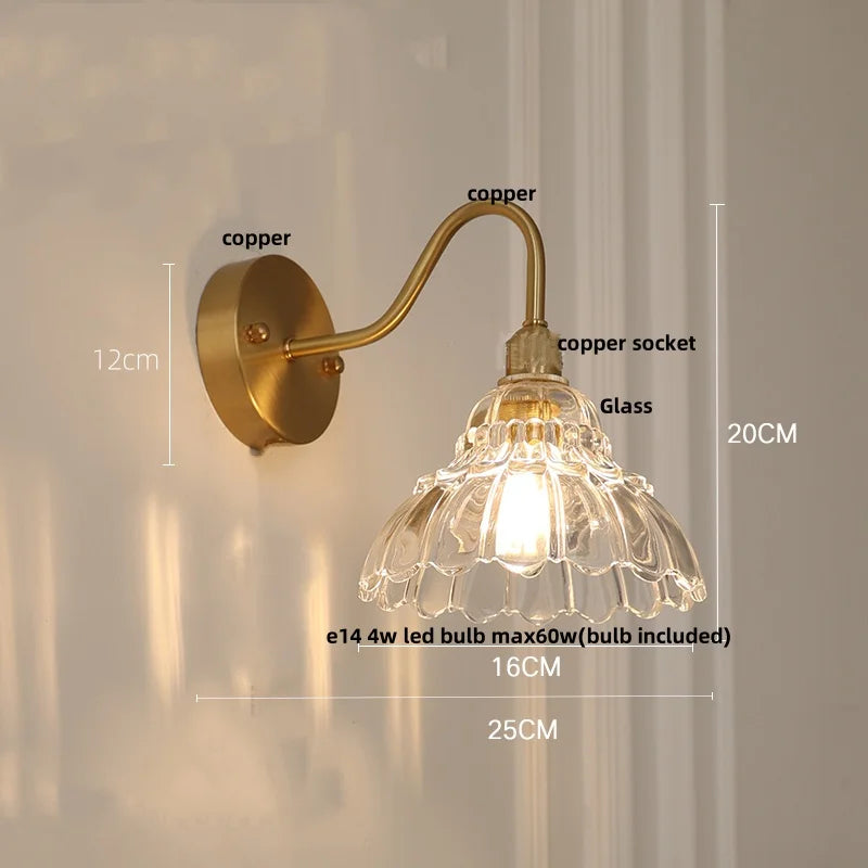 DecorBites™ Brass LED Wall Lights Pull Chain Switch Clear Glass Modern Vanity Mirror Light