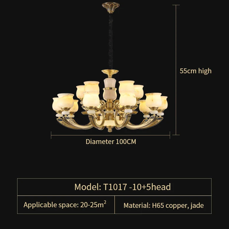 DecorBites™ Copper Jade Pendant Lamp: Modern Chinese Style Dining Room Decor for Villas