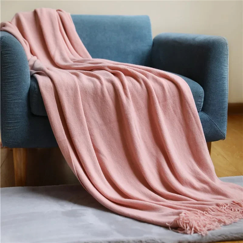 بطانية سيستا كشمير محبوكة من DecorBites™ - بطانية ناعمة للكنب والسرير
