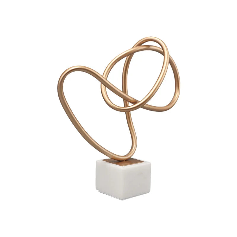 DecorBites™ Gold Line Geometric Metal Sculpture on Marble Base for Home Decor