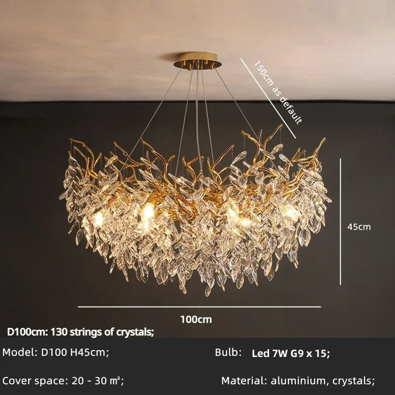 DecorBites™ Crystal Branch Chandelier LED Pendant Lamps Elegant Villa Living Room Gold Decor