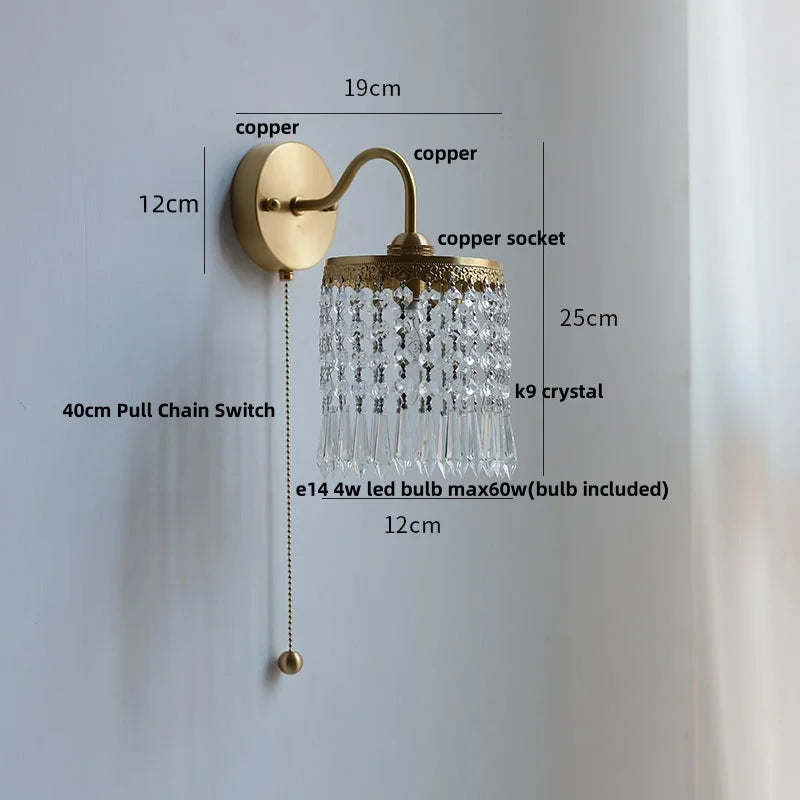 DecorBites™ Crystal Glass LED Wall Light with Pull Chain Switch, Nordic Modern Design