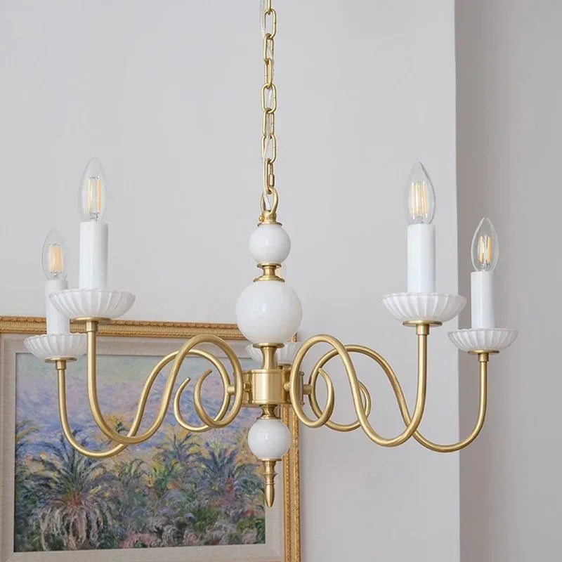 DecorBites™ Cream White Led Chandeliers, Retro Copper Pendant Light for Home Decor