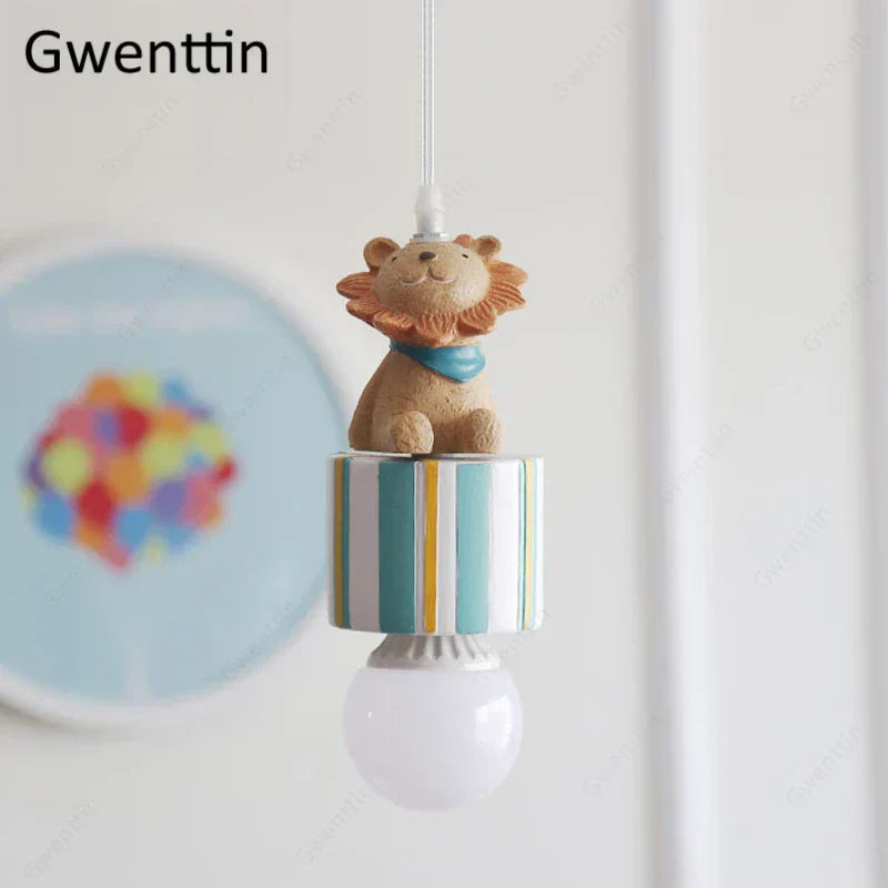مصباح قلادة على شكل حيوانات للأطفال من DecorBites™: تركيبات إضاءة سقف LED على شكل أرنب وأسد وقطة