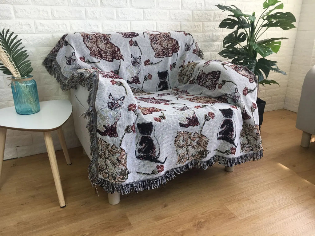 بطانية أريكة جاكار بوهيمية من الكتان والقطن من DecorBites™