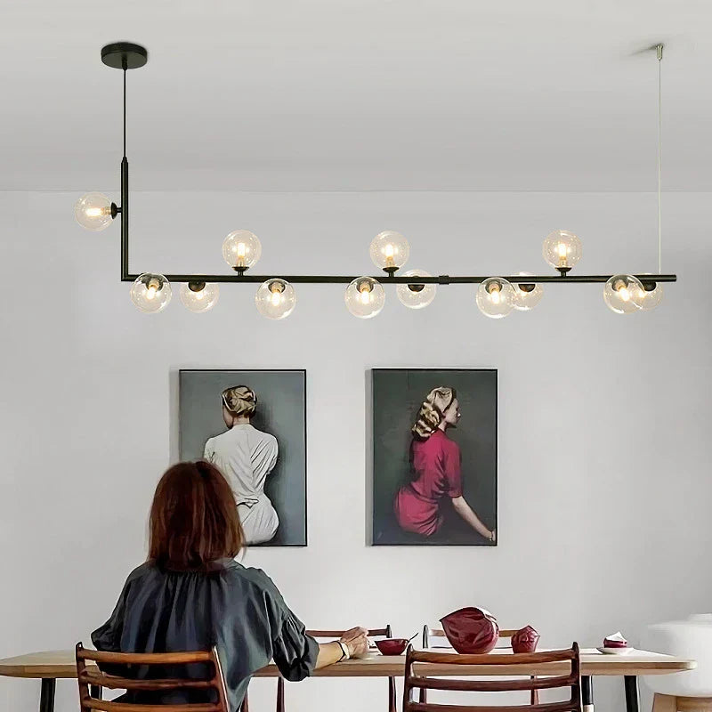 DecorBites™ Glass Ball LED Chandelier: Modern Long Pendant Lighting for Living Room and Shop